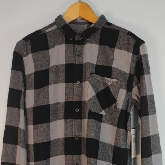 NWT Quiksilver Black Gray Modern Fit Button Down Flannel Shirt Men's Size XL - Picture 6 of 8